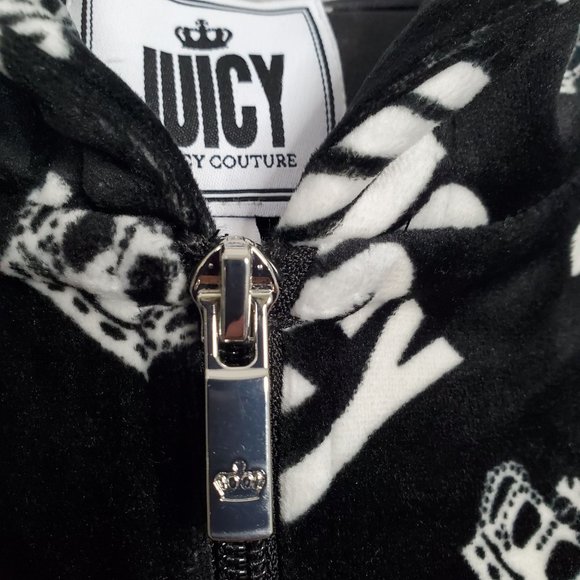 Juicy Couture Size L Jumpsuit Hoodie Velour Jogger Zip Up Pockets Logo Print Y2K - Picture 12 of 15